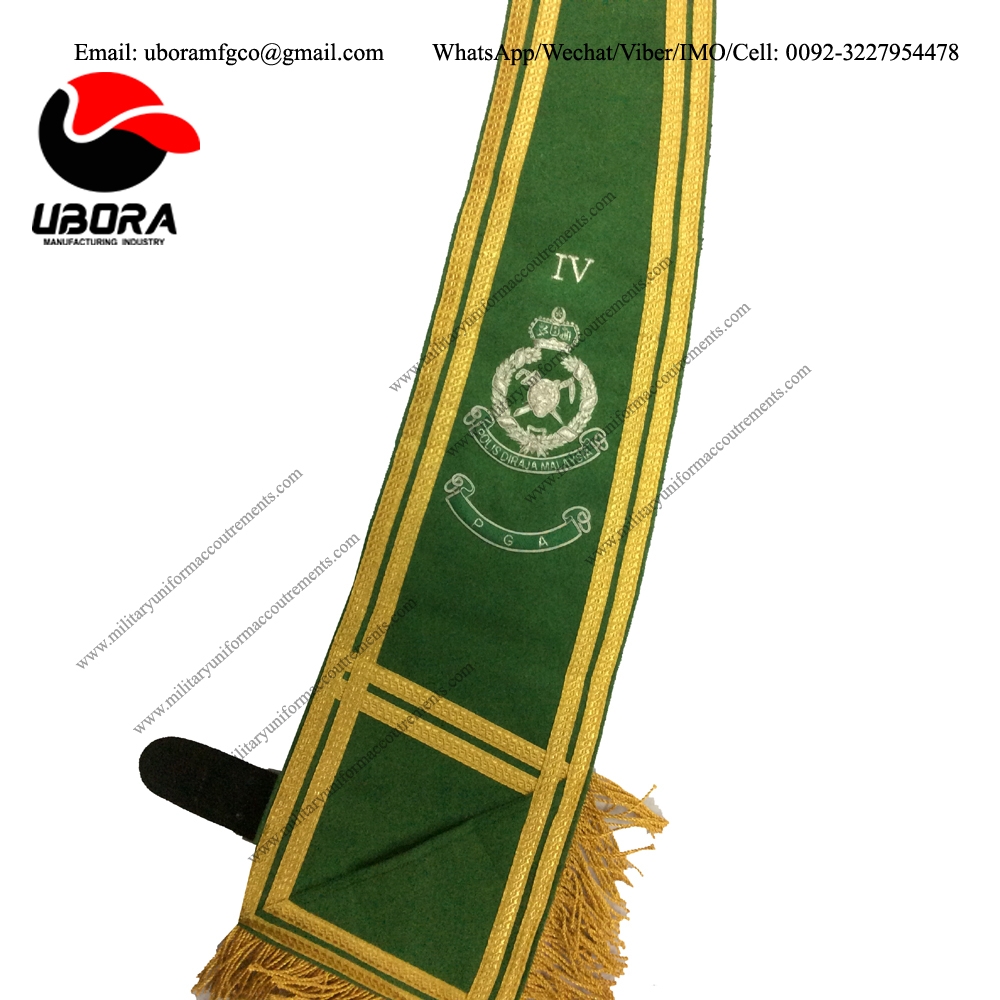 MALAYSIAN MILITARY SASH WITH HAND EMBROIDERED BULLION WIRED FOR PGA POLICE 
